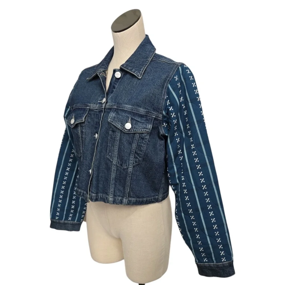 NWT Anthropologie‎ Pilcro Crafted-Sleeve Quilted Denim Jacket Size Small Prairie